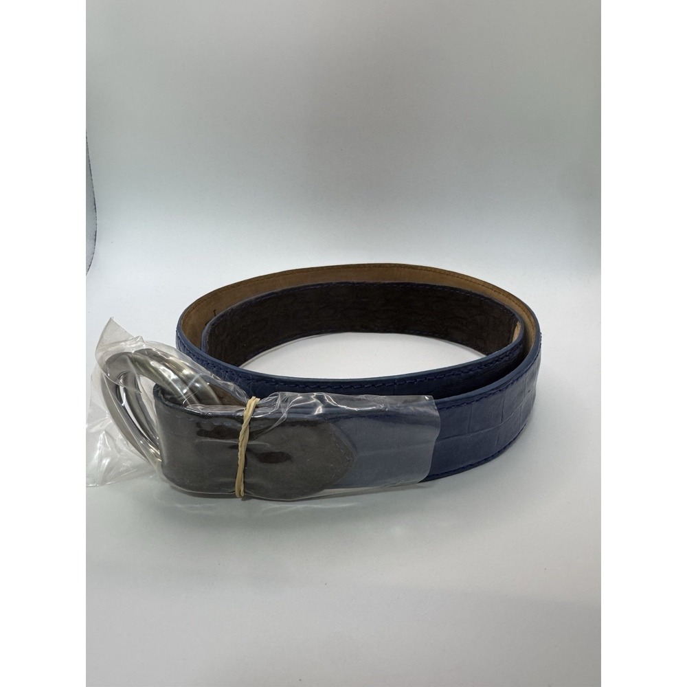 W Kleinberg Blue Crocodile Custom Leather Belt Belt Sz 34 NWOT Loop Buckle Lux